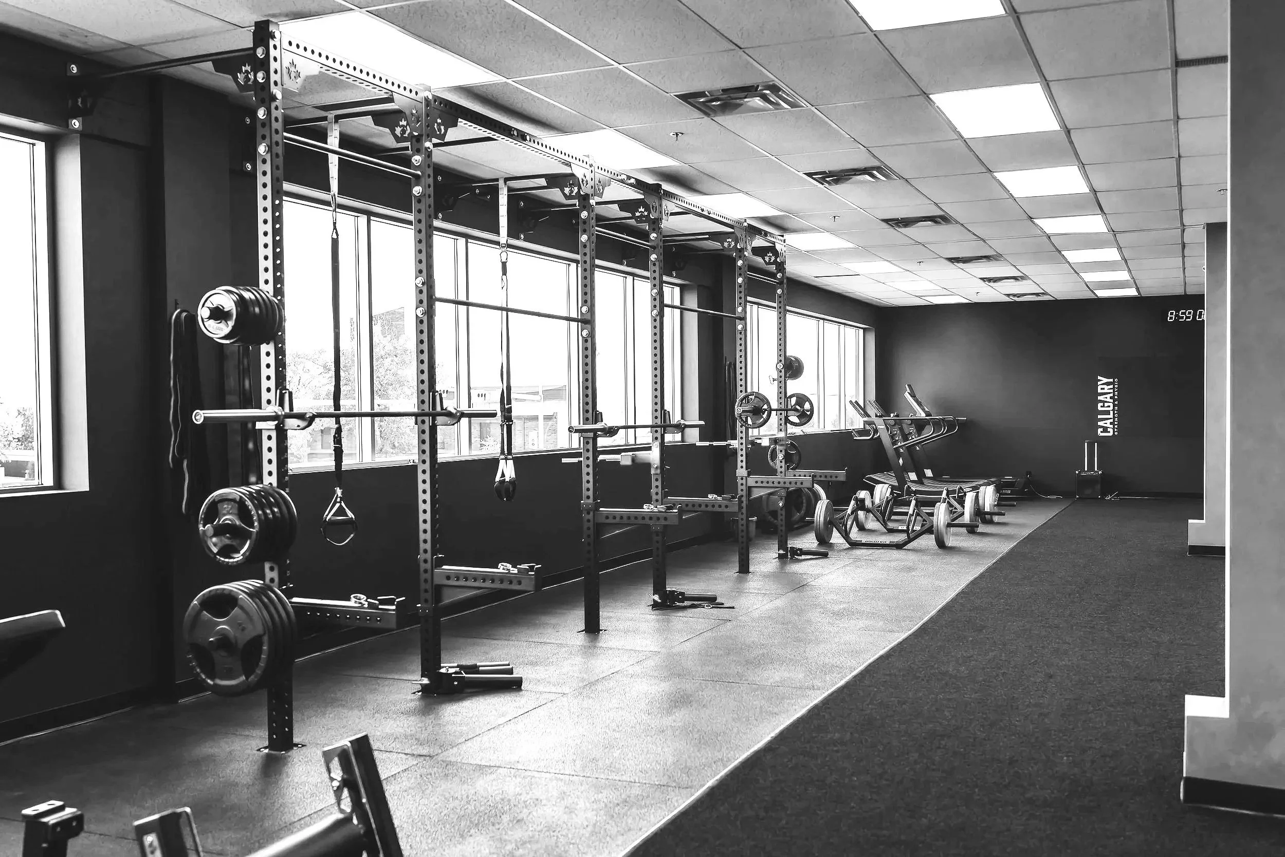 Racks along the window wall
